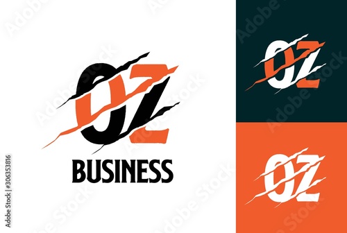 Orange black tiger OZ letter template logo design with scratch effect