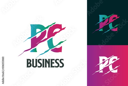 Pink tosca bright candy PC letter template logo design with scratch effect
