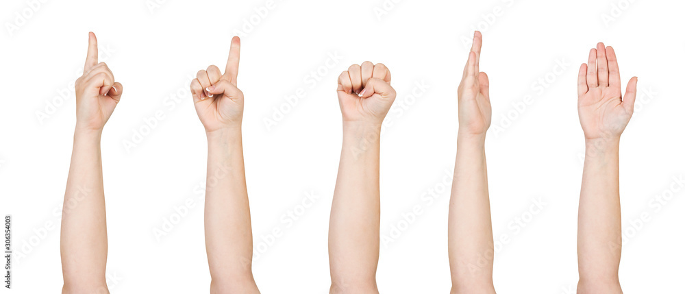 Woman hands showing various gestures Woman hands showing various gestures