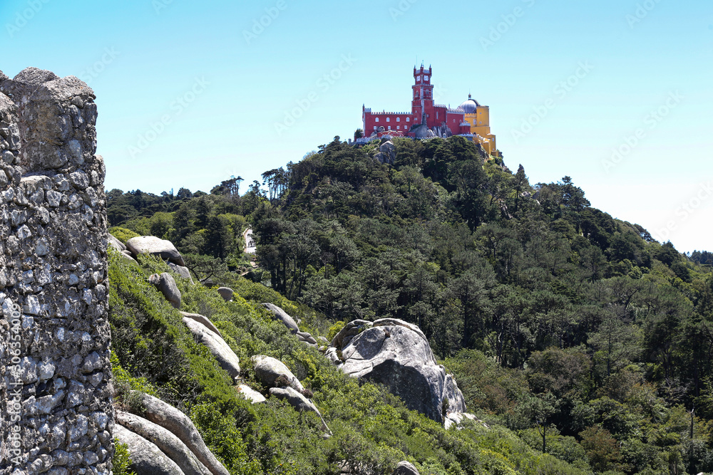 Castle in Sintra from the Moor's castle near Lisbon in Portugal