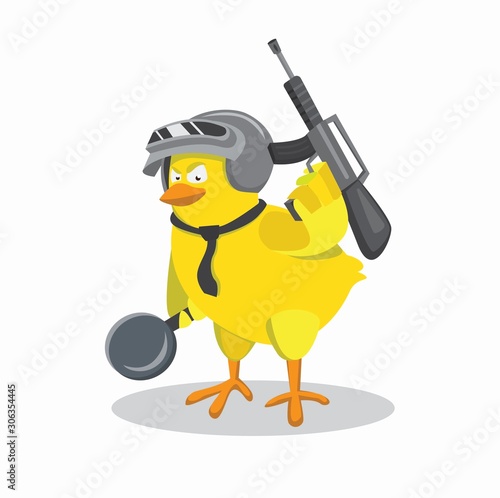little chicken with gun mascot for shooting game, esport etc in illustration vector