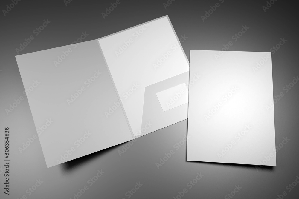 File folder mockup - front cover and opened - 3D rendering File folder mockup - front cover and opened - 3D rendering