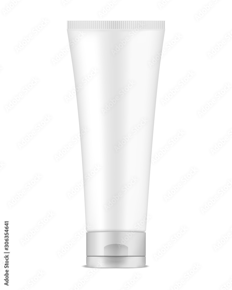 Squeeze tube packaging, vector mockup. White blank flexible plastic