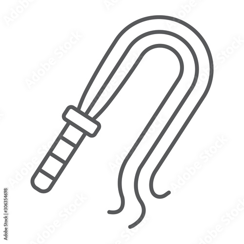 Leather whip thin line icon, sex toy and adult, bdsm whip sign, vector graphics, a linear pattern on a white background, eps 10.
