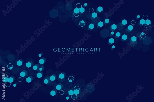 Technology connection digital data and big data concept. Modern futuristic background of the scientific hexagonal pattern.