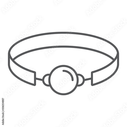 Sex gag thin line icon, sex toy and adult, bdsm gag sign, vector graphics, a linear pattern on a white background, eps 10.