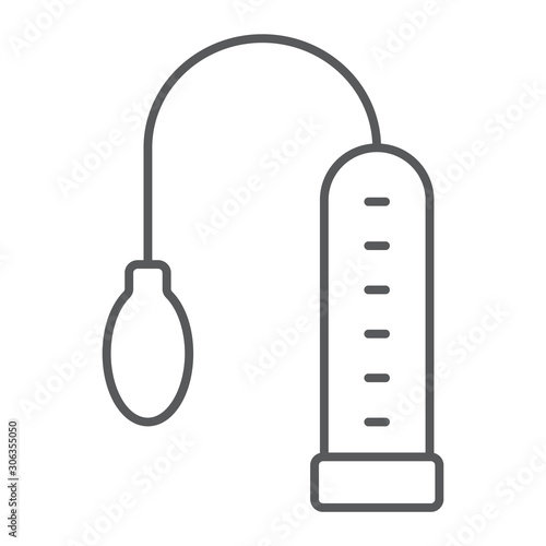 Penis pump thin line icon, sex toy and adult, sex vacuum sign, vector graphics, a linear pattern on a white background, eps 10.