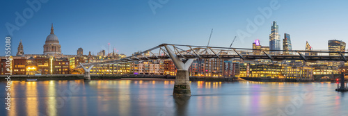 Panoramic View of the Millenium bridge and St Paul cathedral in London photo