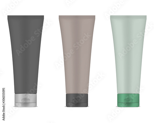 Blank squeeze tube package, vector mock-up set. Cream, gel, paste consistence product packaging, mockup