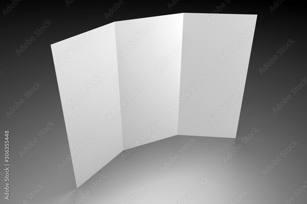 Leaflet/ brochure/ leaflet mockup (3 x DL, 3 x 99x210 mm) - 3D rendering Leaflet/ brochure/ leaflet mockup (3 x DL, 3 x 99x210 mm) - 3D rendering
