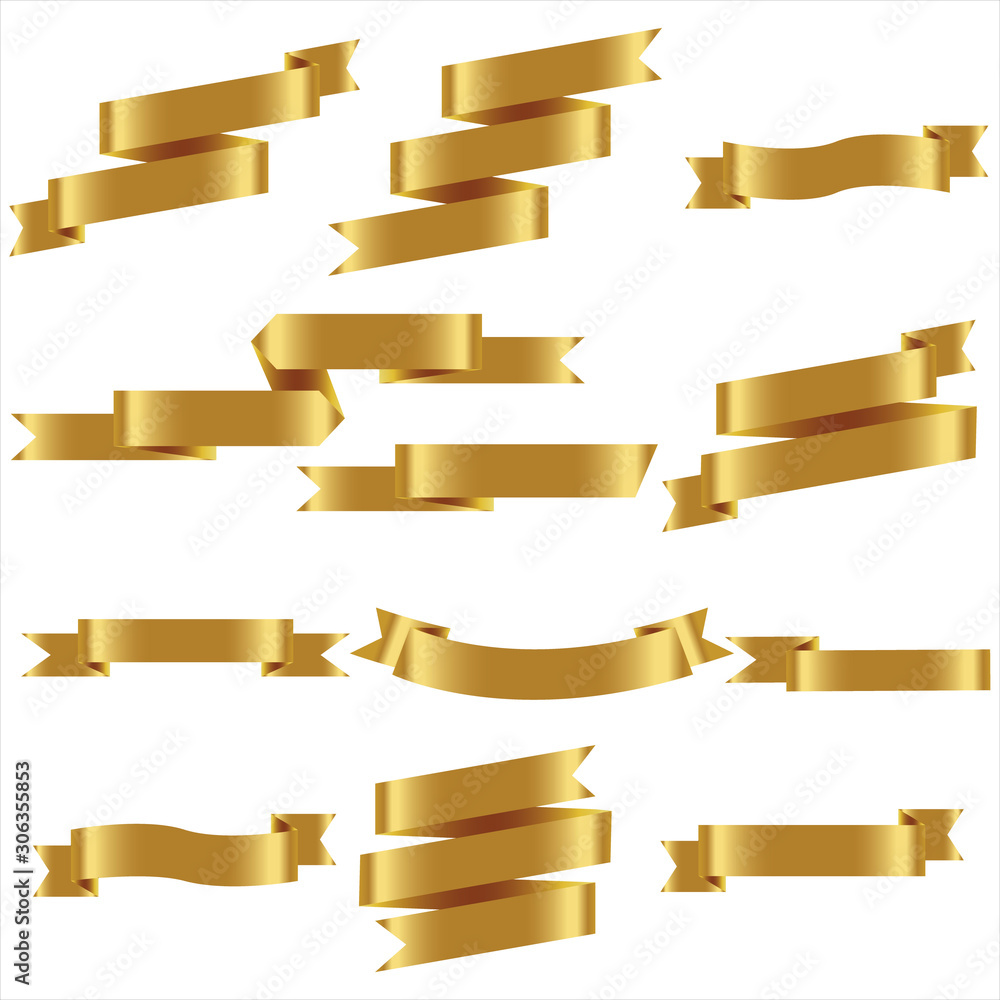Gold Ribbon Set In Isolated For Celebration Banner White Background, Vector Illustration Gold Ribbon Set In Isolated For Celebration Banner White Background, Vector Illustration