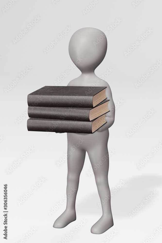 3D Render of Character with Books 3D Render of Character with Books