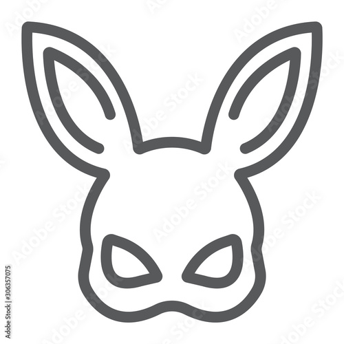 Sex rabbit mask line icon, sex toy and adult, bdsm mask sign, vector graphics, a linear pattern on a white background, eps 10.