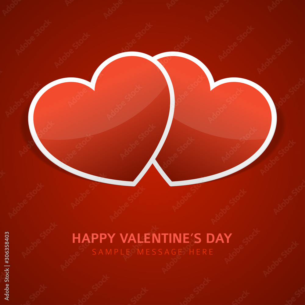 Two hearts shape paper cut design vector romantic card for valentines day card or banner