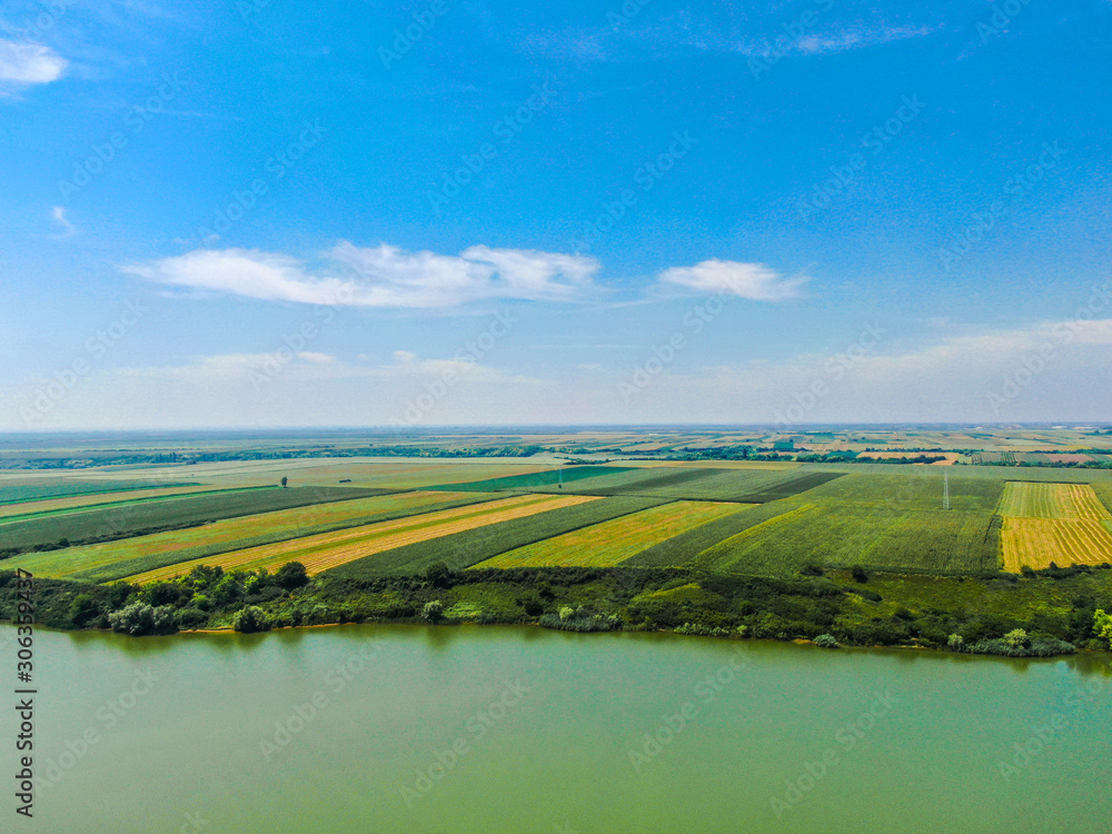 Lake and agriculture fields