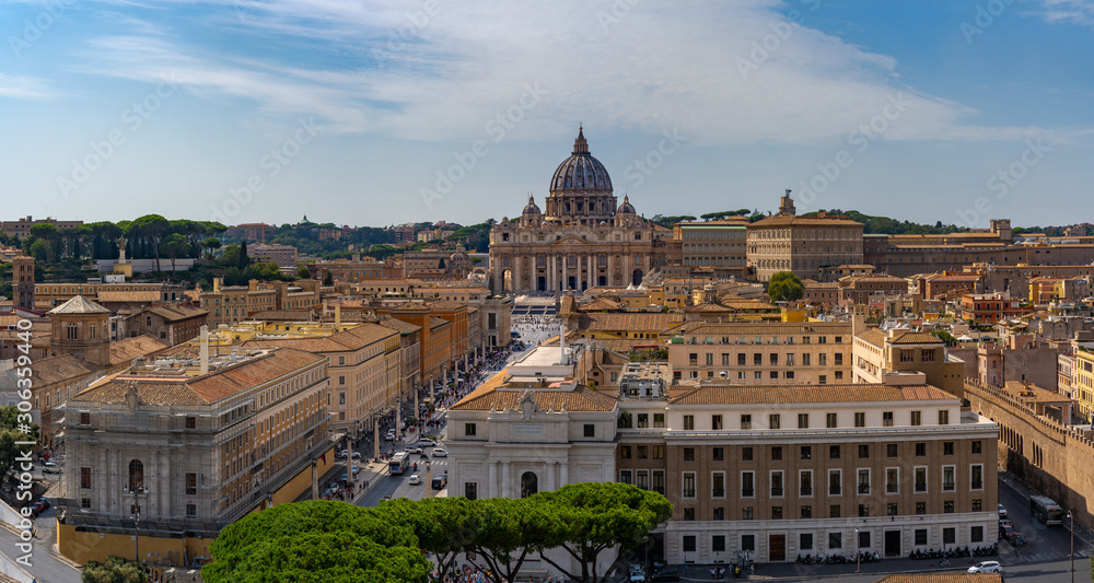 Beautiful view on Vatican city from the Castle Sant'Angelo. Tourism in Italy. Travel photo of Rome and Vatican