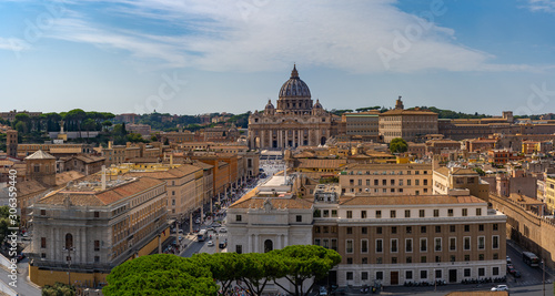 Beautiful view on Vatican city from the Castle Sant'Angelo. Tourism in Italy. Travel photo of Rome and Vatican