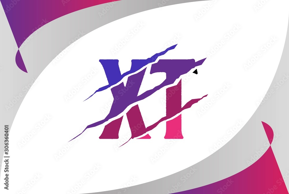 Purple pink gradation XT letter template logo design with scratch effect