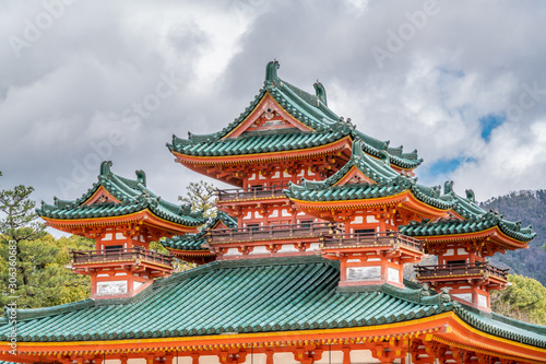 Byakko-rou tower castle at Heian Shrine or Heian Jingu Shinto shrine. important cultural property of Japan, Kyoto