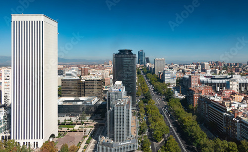 Paseo de la Castellana in Madrid seen from the air on sunny day photo