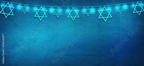 Jewish Holiday. Stars of David with blue background. Jewish holiday Hanukkah. Illustration.