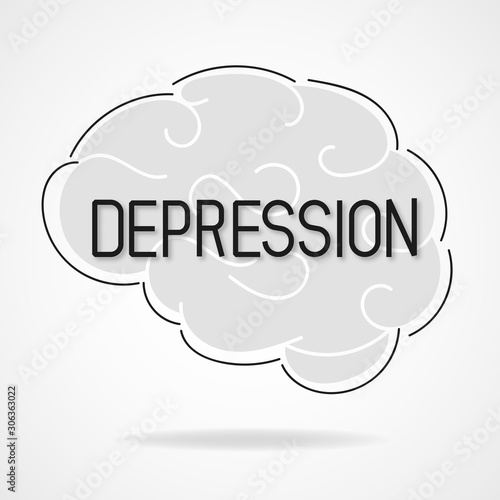 Vector Depressive State Of Mind. Depression And Frustration Concept. Monochrome Artwork Dedicated To Mental Health Problems.