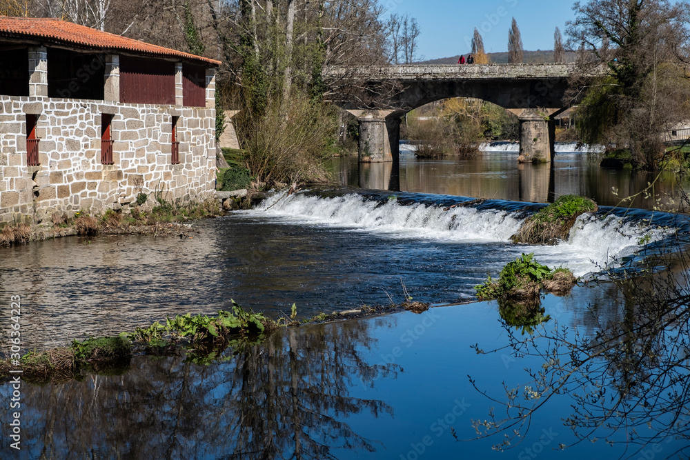 Bridge and River Arnoia in Allariz, a medieval village in Galicia. Spain.