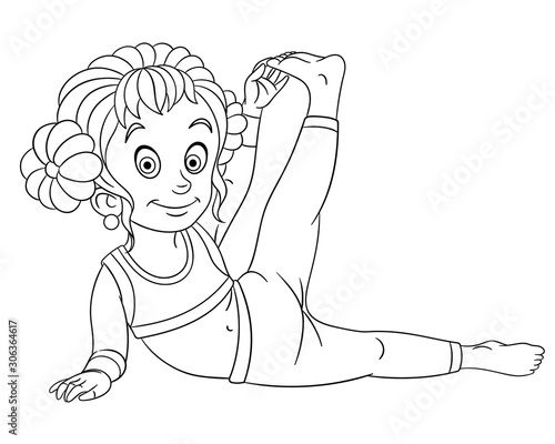 coloring page with girl practicing yoga