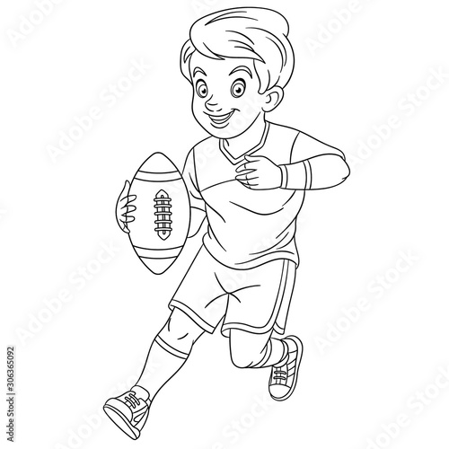 coloring page with boy playing rugby