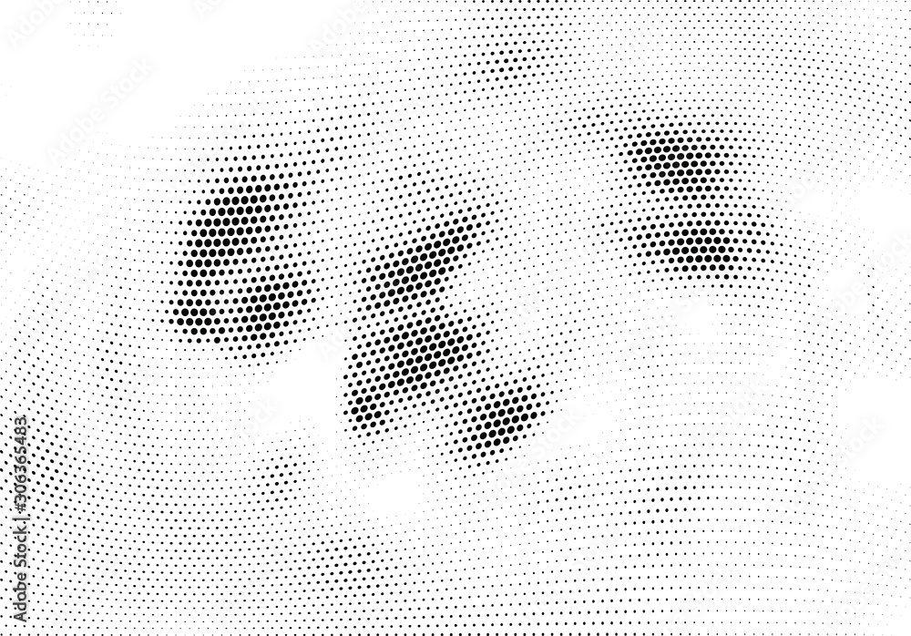 Fototapeta premium Abstract halftone wave dotted background. Halftone twisted grunge pattern, dot, circle. Vector modern optical halftone pop art texture for poster, business card, cover, label mock-up, sticker layout