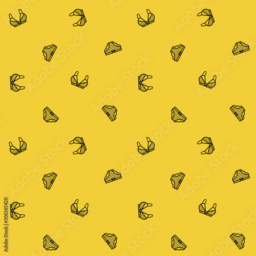 Vector seamless pattern with underwear. Black panties and bra lines on a yellow background in vector