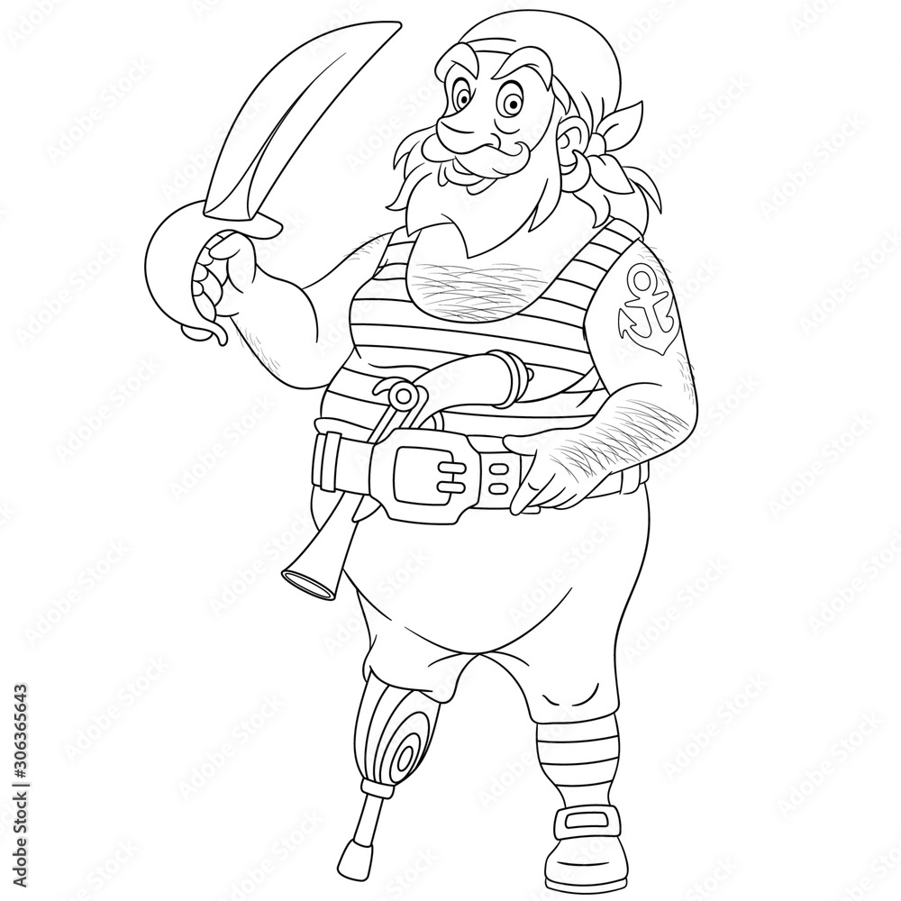 Fototapeta premium coloring page with pirate with one leg