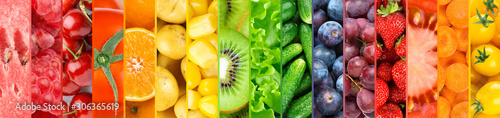 Background of fruits, vegetables and berries. Fresh color food. Healthy lifestyle