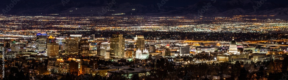 Night lights Panorama of Salt Lake City, Utah