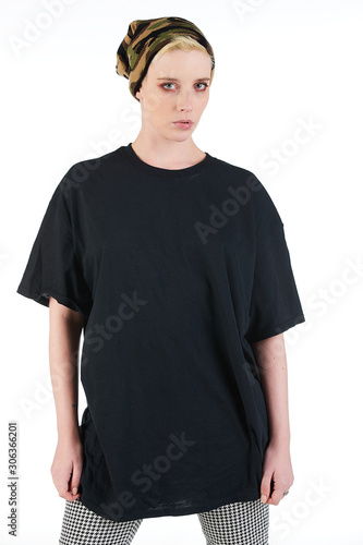 Blank t-shirt mock-up - Grunge, rock punk girl ready for your design