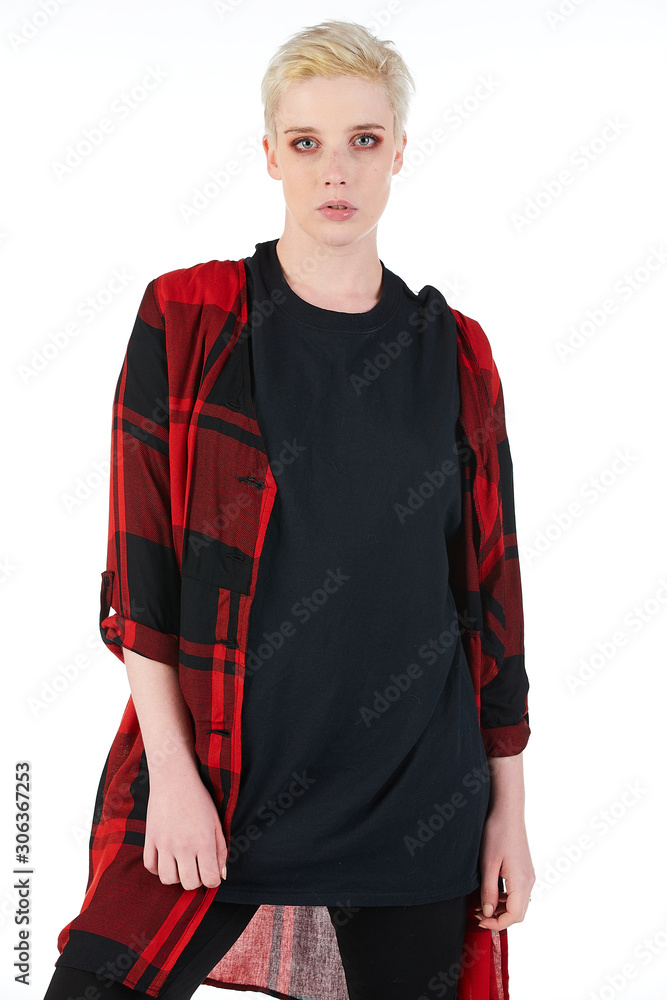 Blank t-shirt mock-up - Grunge, rock punk girl ready for your design Blank t-shirt mock-up - Grunge, rock punk girl ready for your design