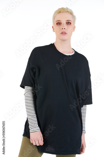 Blank t-shirt mock-up - Grunge, rock punk girl ready for your design