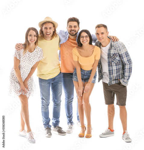 Group of friends on white b...