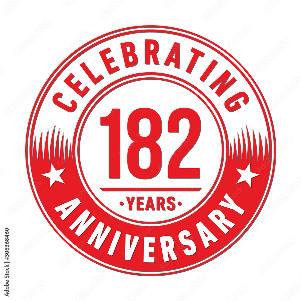 182 years anniversary celebration logo template. One hundred eighty two years vector and illustration.