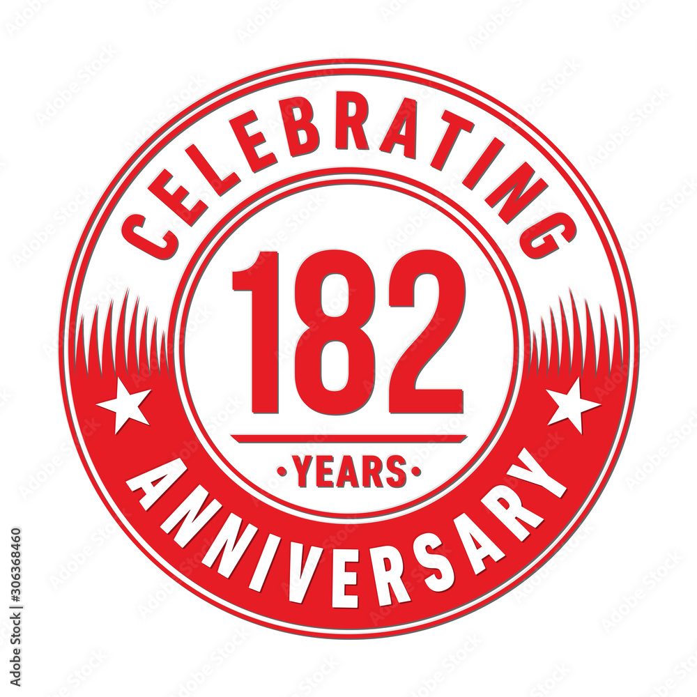 182 years anniversary celebration logo template. One hundred eighty two years vector and illustration. 182 years anniversary celebration logo template. One hundred eighty two years vector and illustration.