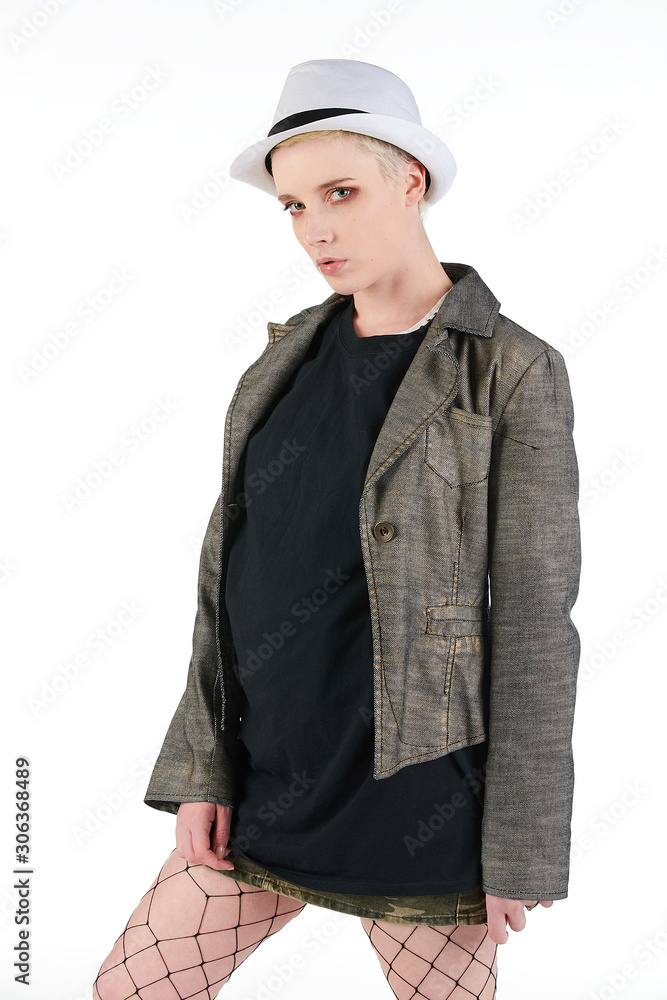 Blank t-shirt mock-up - Grunge, rock punk girl ready for your design Blank t-shirt mock-up - Grunge, rock punk girl ready for your design
