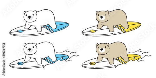 Bear vector polar bear surfboard icon cartoon character sport beach summer logo symbol illustration doodle design