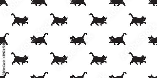 cat seamless pattern kitten vector Halloween walking scarf isolated repeat background tile wallpaper cartoon illustration doodle design © CNuisin