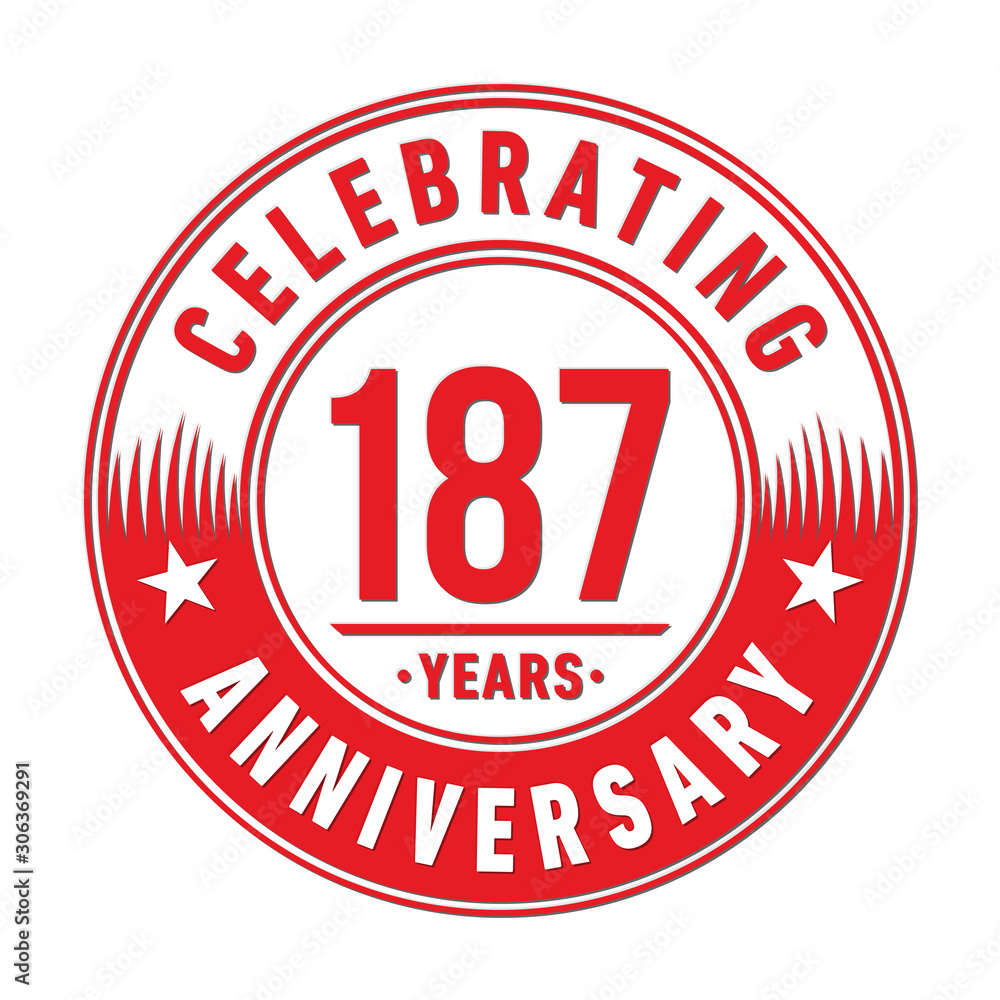187 years anniversary celebration logo template. One hundred eighty seven years vector and illustration.