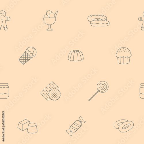 Candy background - Vector seamless pattern of sweet food for graphic design