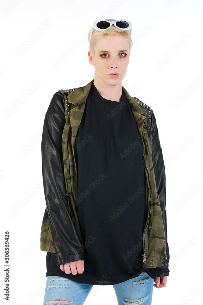Blank t-shirt mock-up - Grunge, rock punk girl ready for your design Blank t-shirt mock-up - Grunge, rock punk girl ready for your design