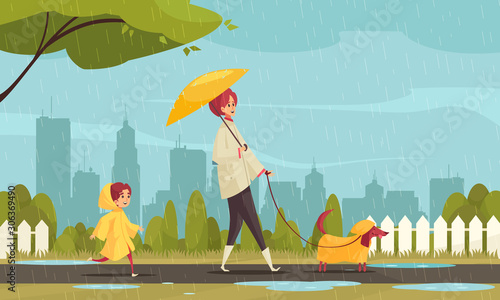 Rainy Weather City Composition 