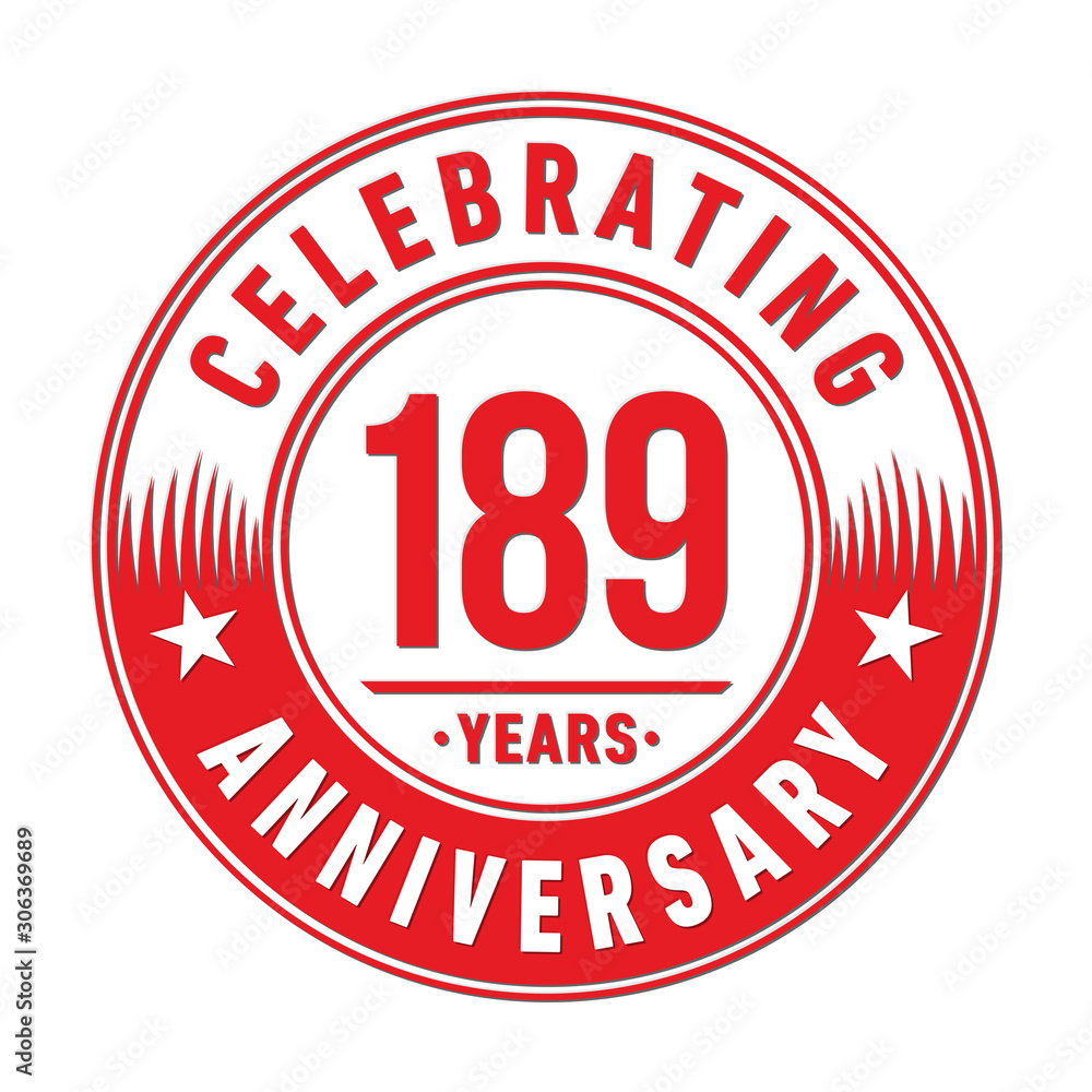 189 years anniversary celebration logo template. One hundred eighty nine years vector and illustration.