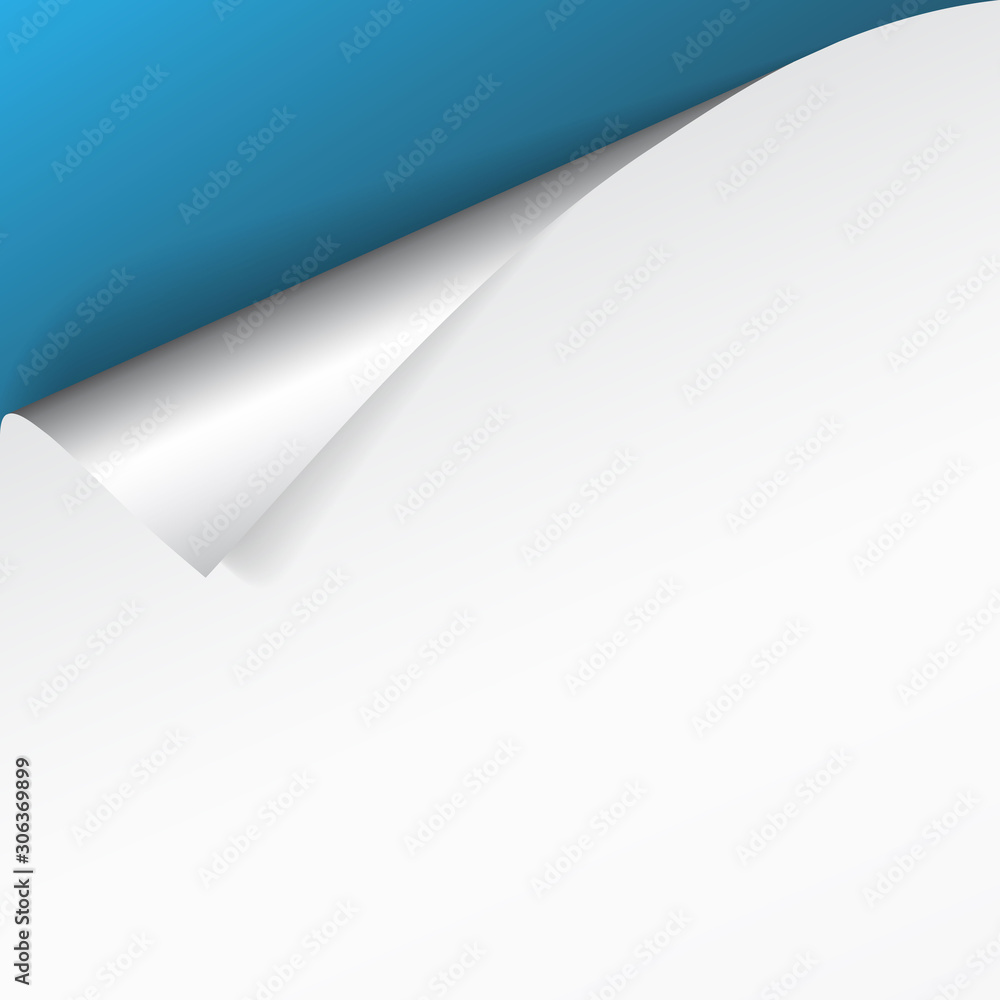 Paper page with curled corner and shadow. Template for your design. Set. Vector illustration
