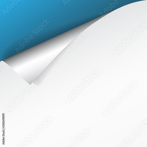 Paper page with curled corner and shadow. Template for your design. Set. Vector illustration
